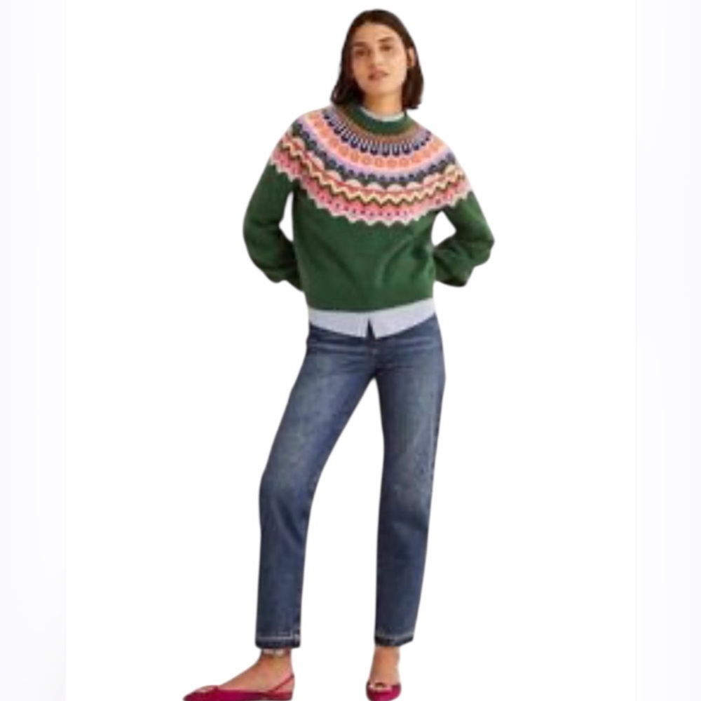 BODEN Fair Isle Hunter Green Pink Orange Alpaca Blend Sweater - Picture 3 of 12